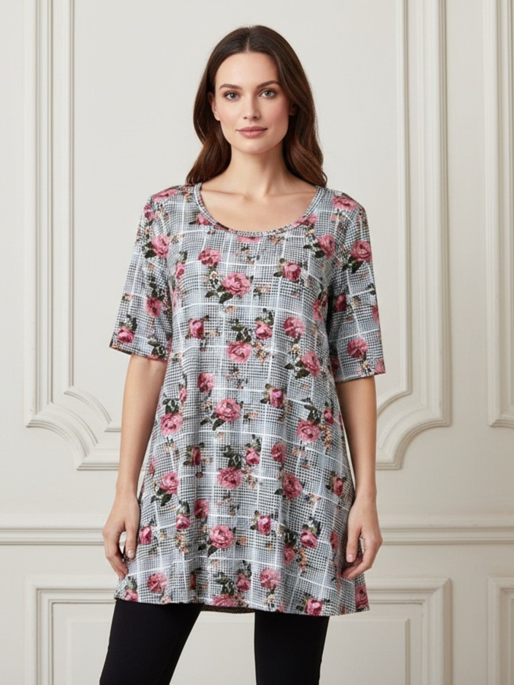 LuLaRoe Romantic Sweet & Soft Pink Rose Grid Tunic